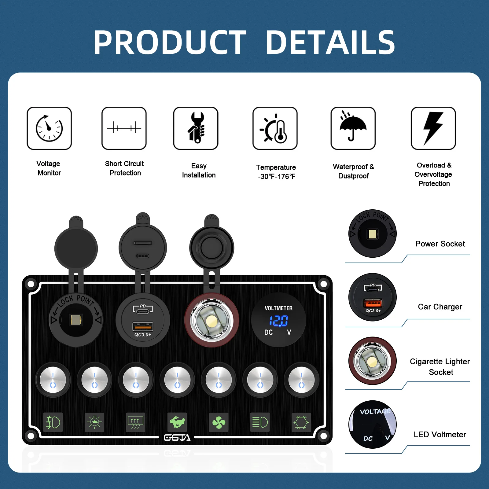 Marine-Grade Rocker Switch Panel | 4-8 LED Illuminated Toggle | Waterproof RV & Boat Control Panel - Thumbnail 5