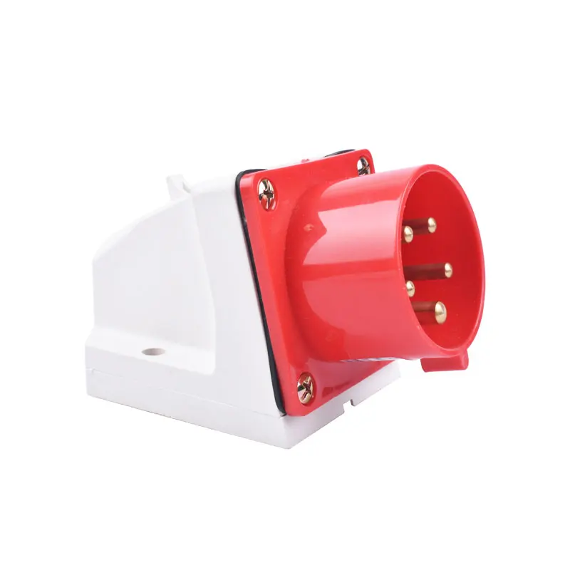 IP44 rated 16A/32A industrial waterproof plug and socket connector with 3, 4, and 5 pin configurations for secure electrical connections.