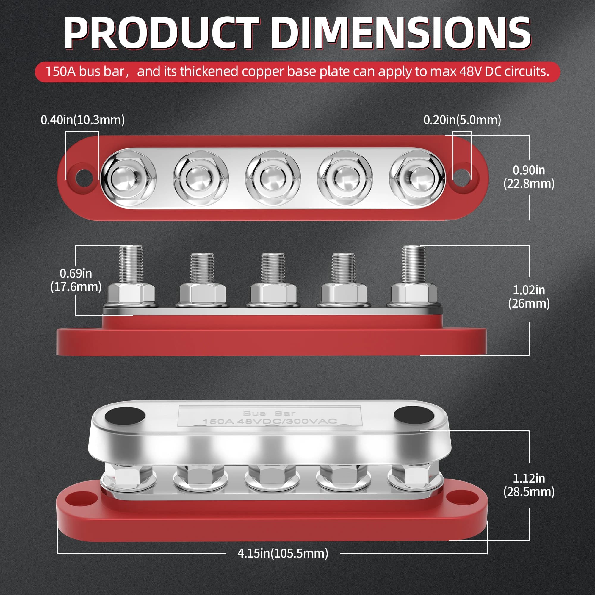 12V Power Distribution Block | 5-Port Bus Bar with Protective Cover - Thumbnail 2