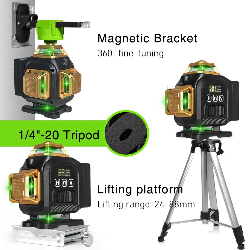 12/16-Line 4D Green Laser Level | 360° Rotation | High-Precision Vertical/Horizontal Lines - Thumbnail 7