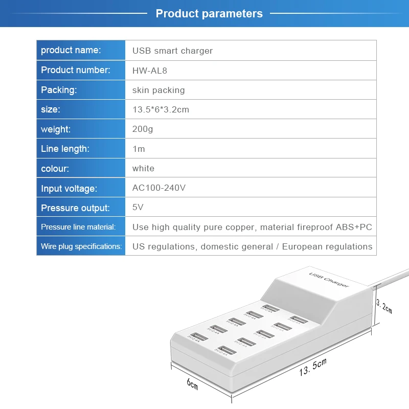 10-Port USB Charging Station | 5V High-Speed Power Hub | EU Wall Adapter for Home & Travel - Thumbnail 5