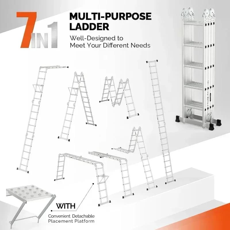 7-in-1 Combination Ladder | Heavy-Duty Aluminum Multi-Purpose | EN 131 Standard Extension - Thumbnail 2