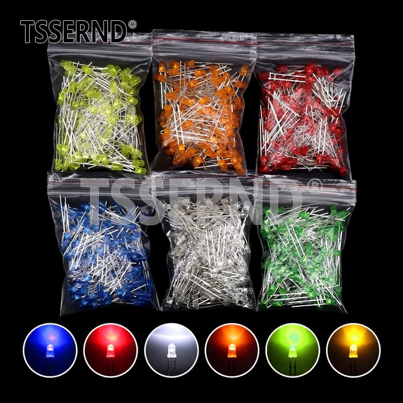 LED Diode Assortment Kit | 3mm F3 | 60 or 100-Piece Multi-Color Set for DIY Electronics - Thumbnail 2