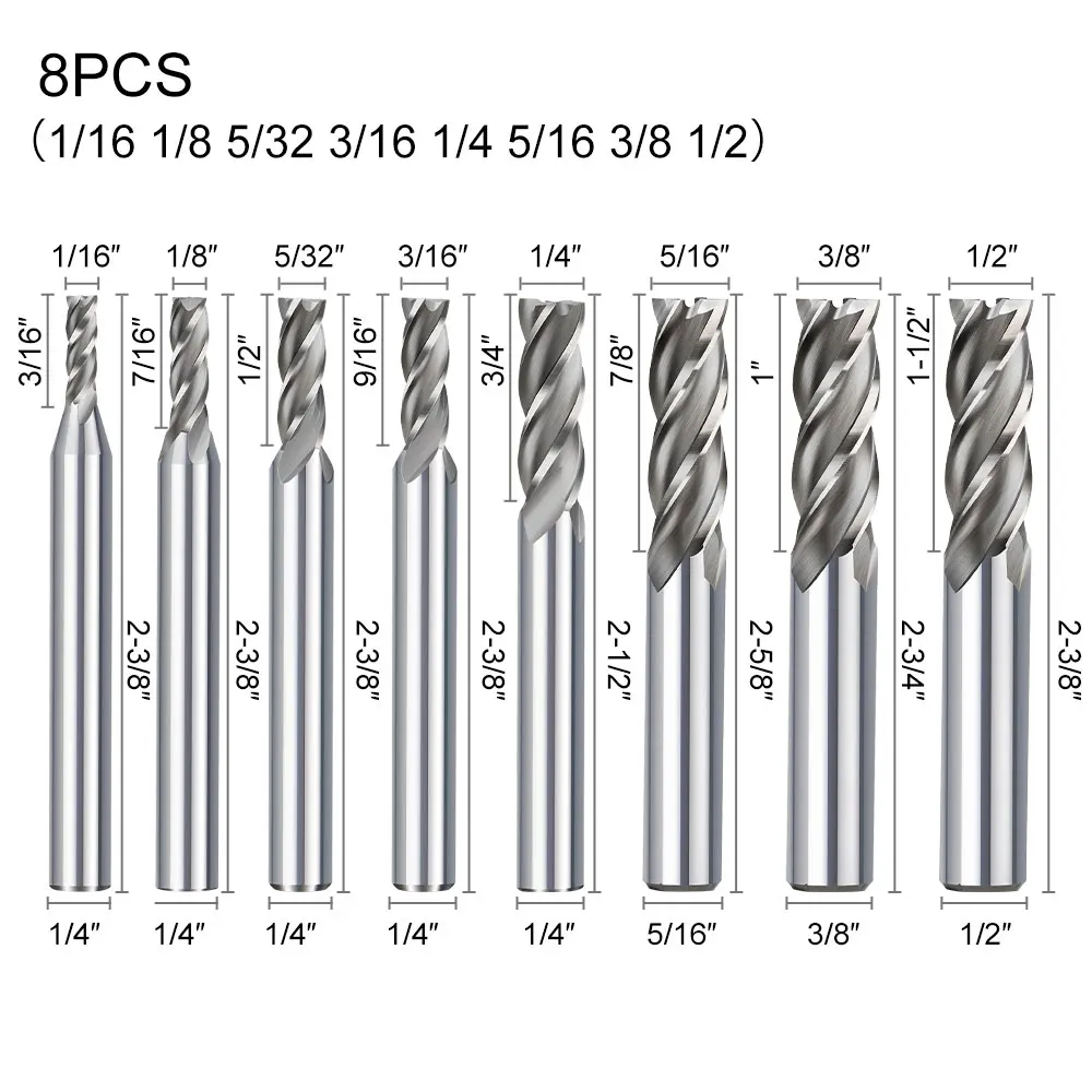 Milling Cutter Set | 4 Flute End Mills 1/16-5/8 | CNC Router Bits for Metal - Thumbnail 4