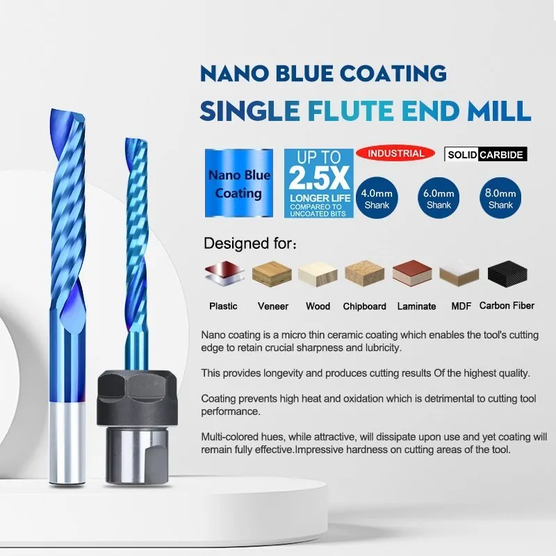 Cut Router Bit | Single Flute Carbide End Mill | 1/8 to 8mm Woodworking Milling Cutter - Thumbnail 5