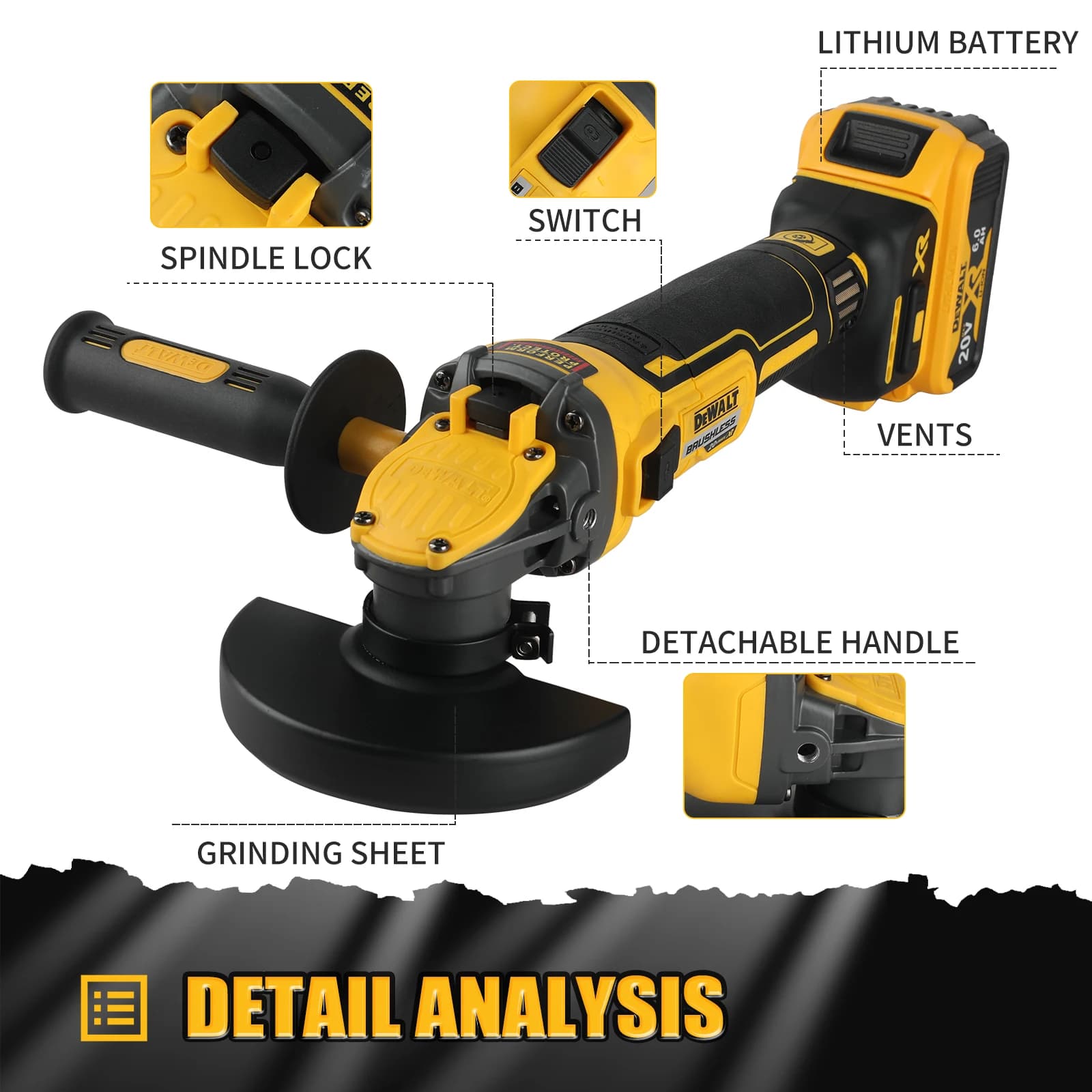 DeWalt DCG409 Brushless Angle Grinder | 20V Cordless | 125mm Cutting & Grinding Tool - Thumbnail 6