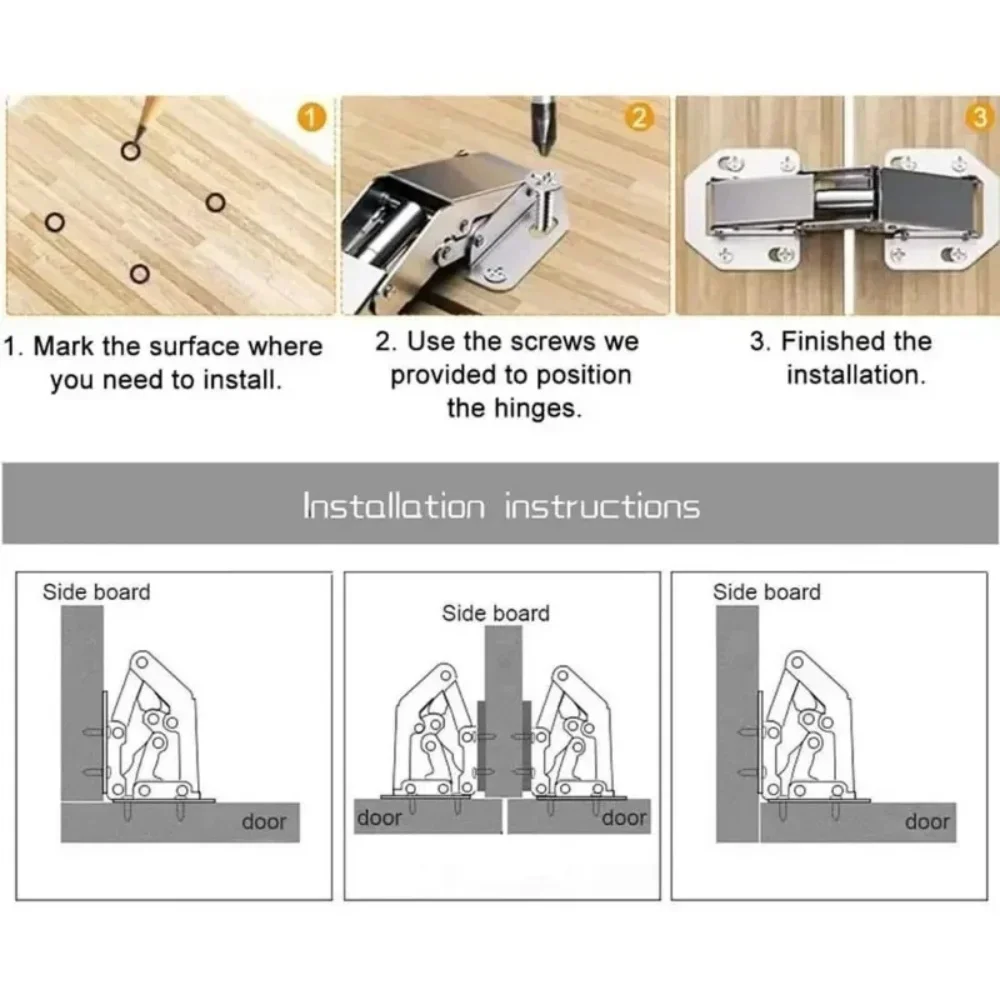 Buffer Cabinet Hinges | No-Drilling Soft Close | 10-Pack 90° Steel Hinges - Thumbnail 4