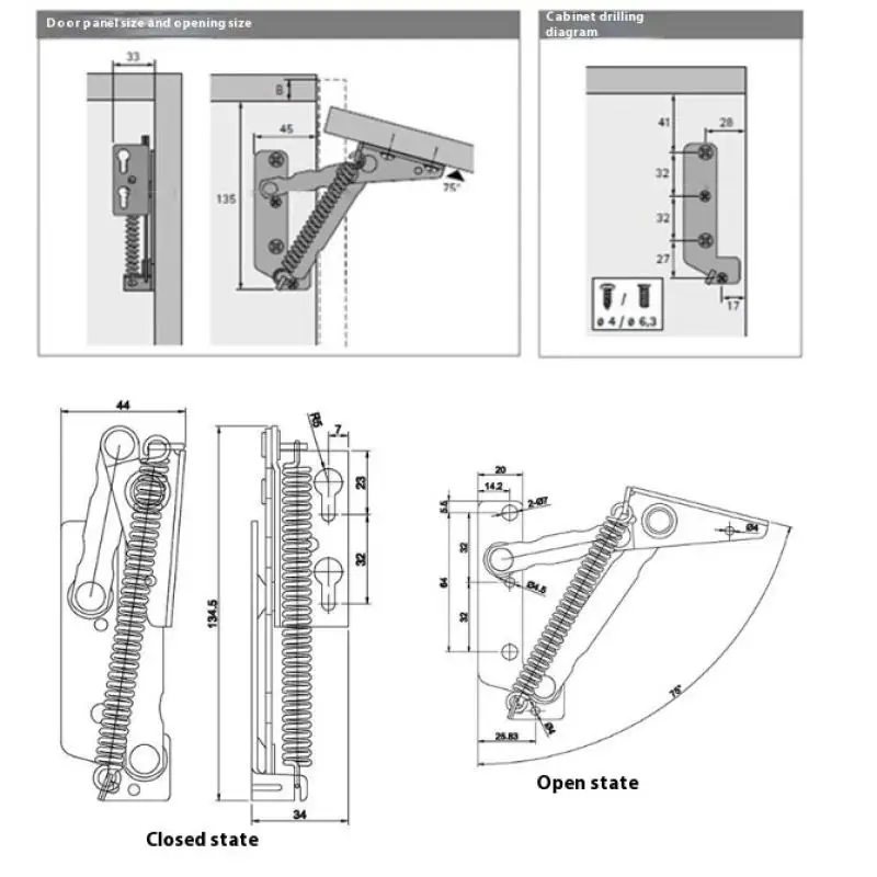 80 Degree Sprung Cabinet Hinges | 2-Pack Lift Up Stay Flap Support | Premium Cupboard Accessories - Thumbnail 6