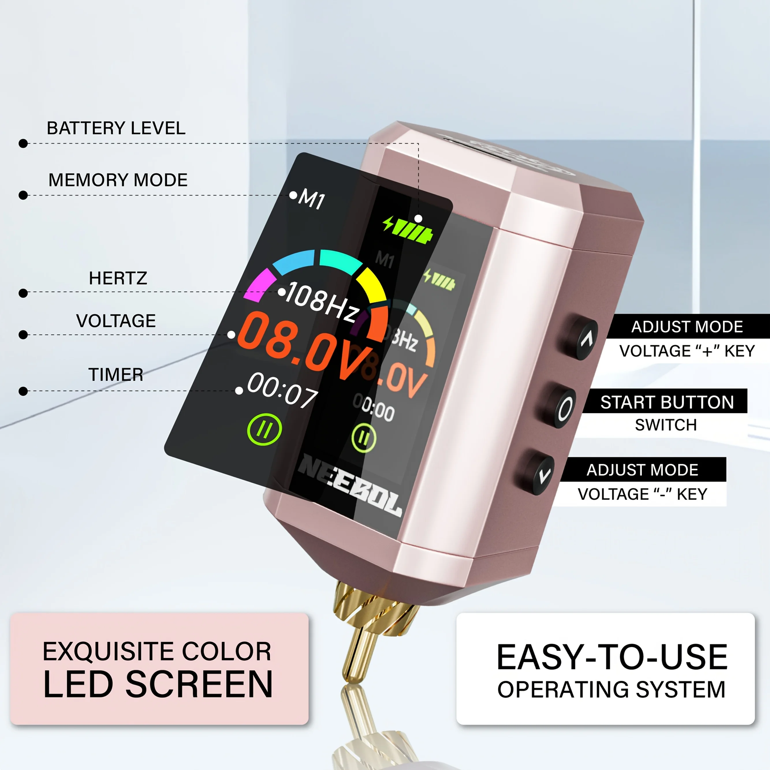 Cordless Tattoo Power Supply | Color Display & 3 Memory Modes | RCA Connector - Thumbnail 4