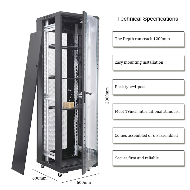 42U Server Rack Cabinet | 19-Inch Vertical Mount | Integrated Cooling System - Thumbnail 2