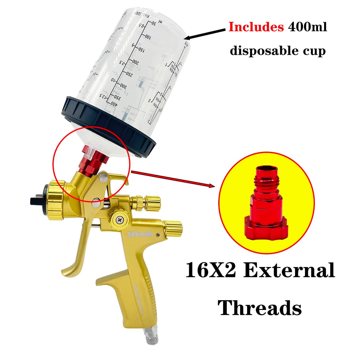 Spray Gun Kit | 1.3mm & 1.7mm Nozzles with 400cc Cup & 600cc Tank | For Varnishes & Primer Paint - Thumbnail 4