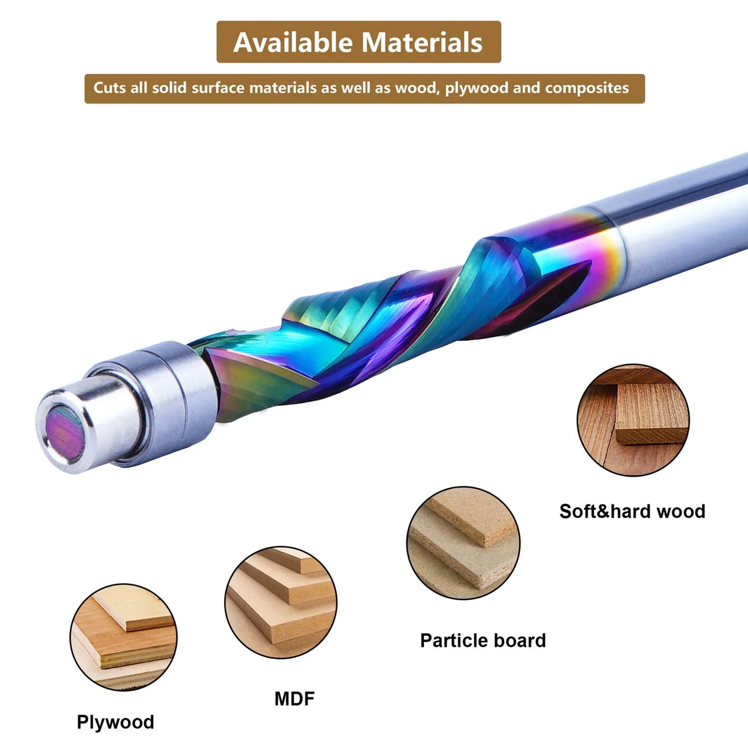 Coated Flush Trim Router Bit | 2-Flute Spiral Bearing Guide | 8mm Solid Carbide Trimmer - Thumbnail 6