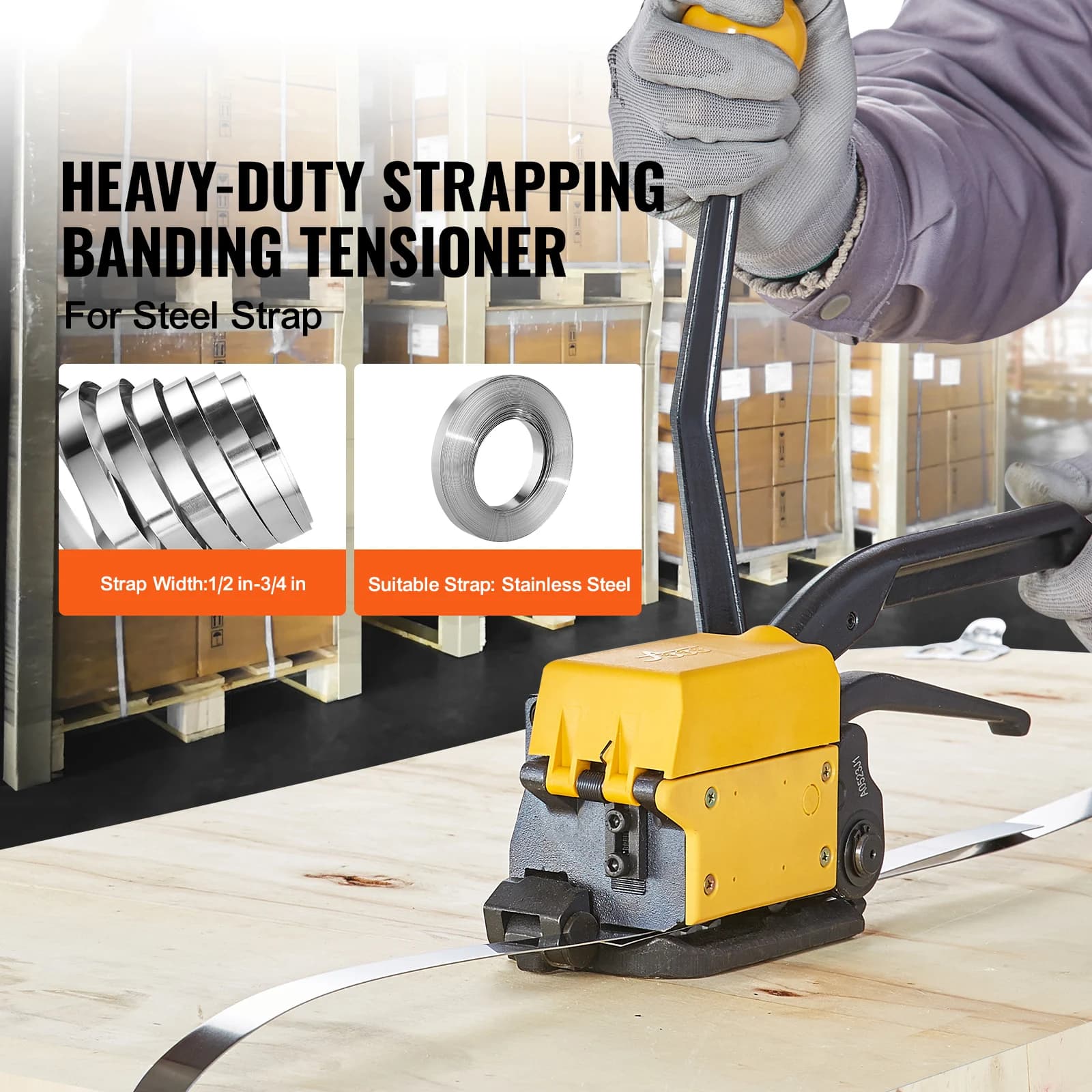 Manual Steel Strapping Tool | Sealless Design for 12.7-19mm Bands | Heavy-Duty Packaging & Binding - Thumbnail 2