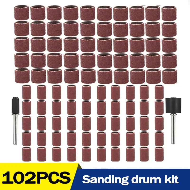 Sanding Drum Kit for Rotary Tools | 102-Piece Set with #80, #120, #180 Grit Sleeves & Mandrels - Thumbnail 2
