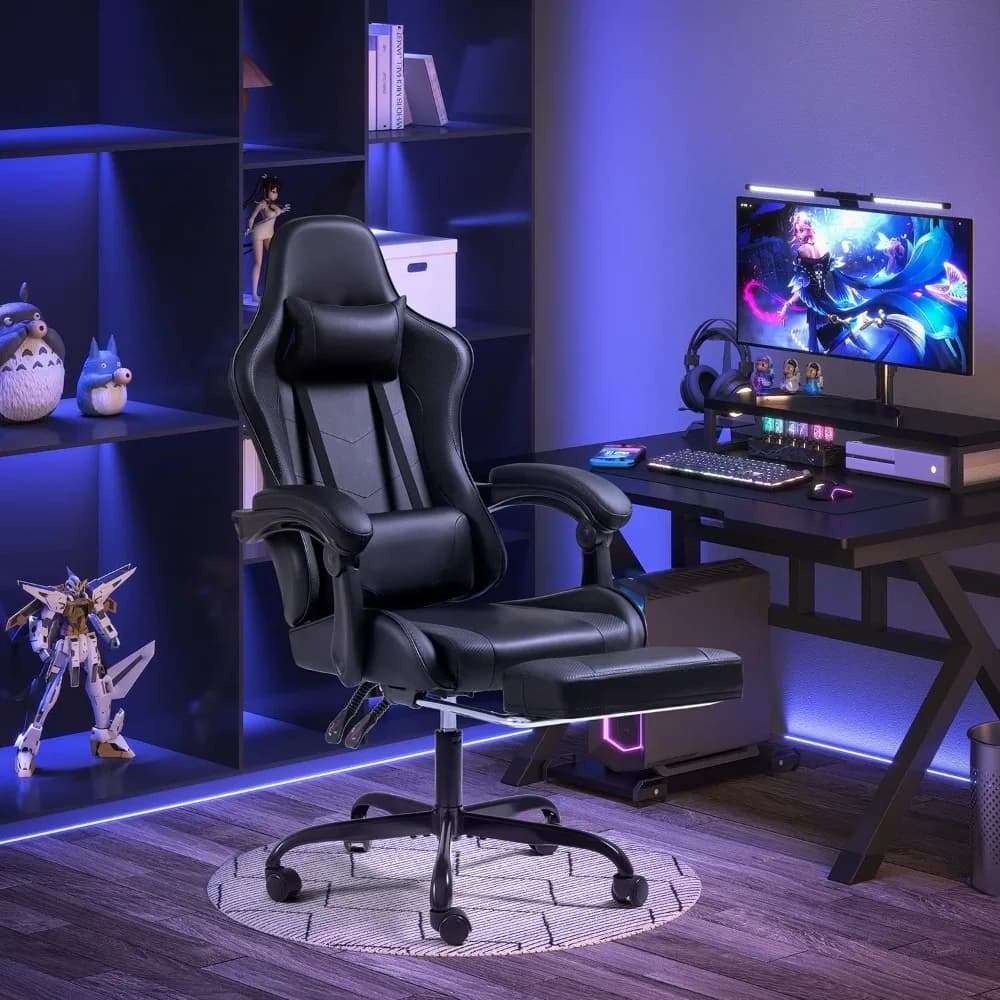 Gaming Chair with Massage | Swivel Office Chair | Height Adjustable Seat & Footrest - Thumbnail 2