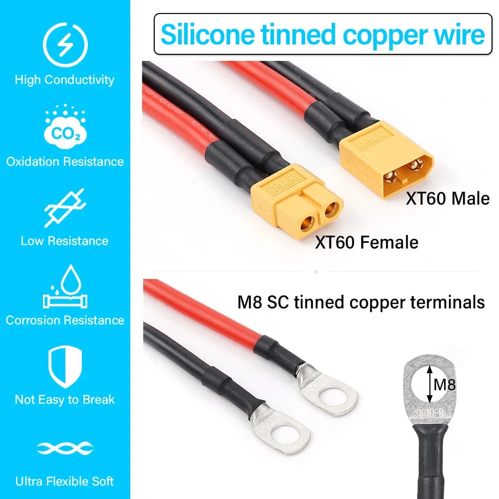 XT60 to M8 Adapter Cable | 10AWG High-Current Power Connector for RC & FPV Batteries - Thumbnail 3