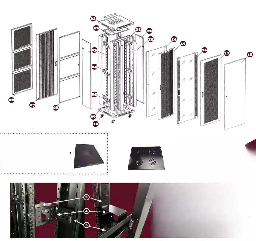 42U Server Rack | 19-Inch Data Center Cabinet | 600x600x1600mm | Heavy-Duty Network Switch Mount - Thumbnail 6