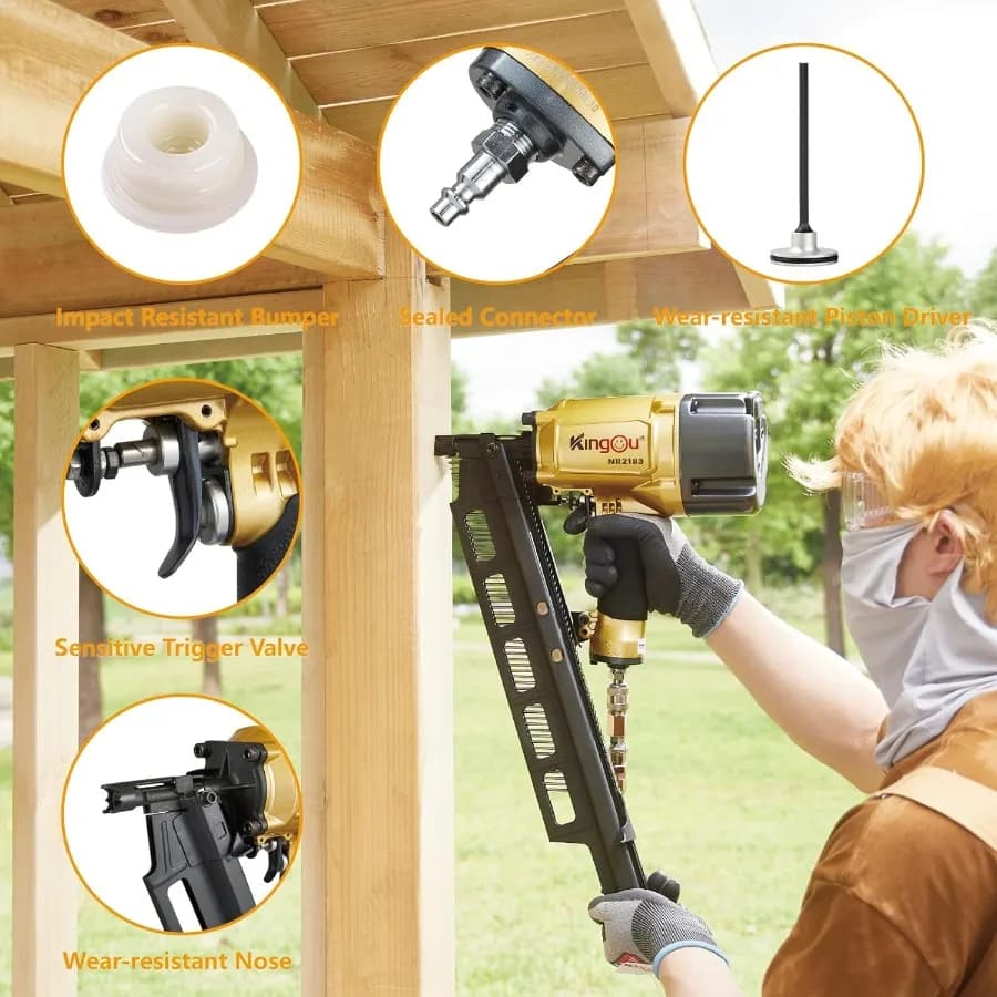 21 Degree Framing Nail Gun | Steel Magazine Pneumatic | NR2183 for Heavy-Duty Construction - Thumbnail 2