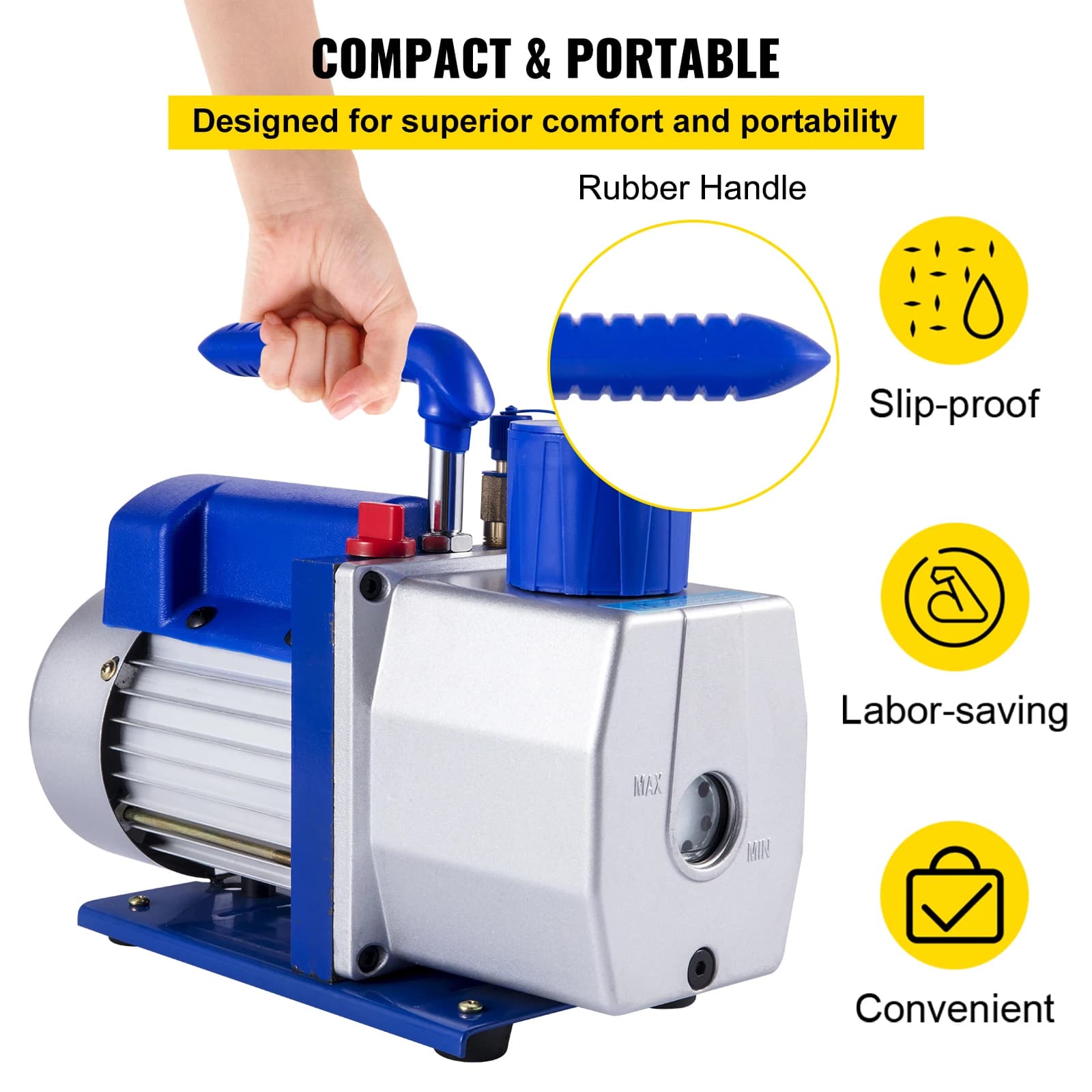 7 CFM Single Stage Vacuum Pump | 1/3 HP 5PA High Vacuum | Automotive AC Reparation - Thumbnail 5