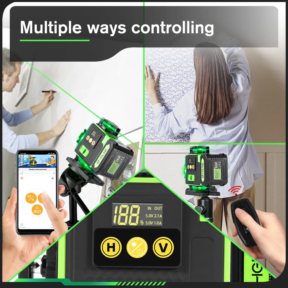 16-Line 4D Laser Level | Rechargeable with 2x6000mAh Battery | Automatic Leveling with Tripod - Thumbnail 4