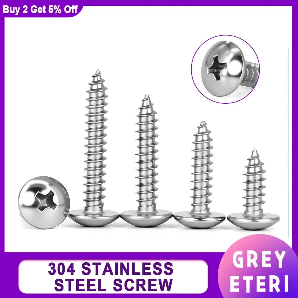 Truss Head Screws | 304 Stainless Steel Phillips Self-Tapping | M3-M6 Mushroom Head - Thumbnail 5