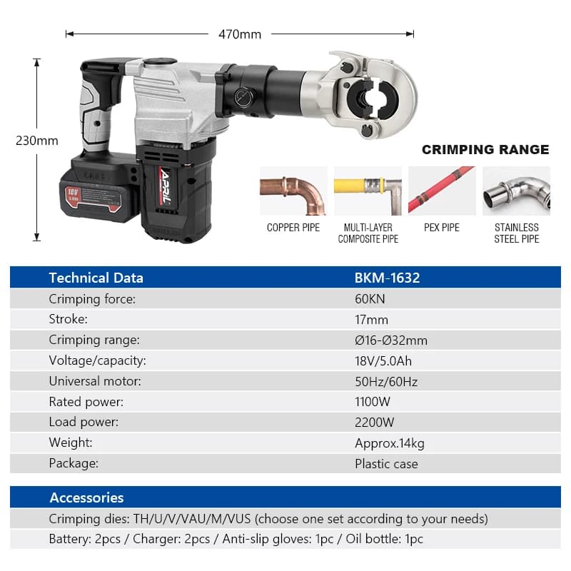 Hydraulic Pipe Crimping Tool | Rechargeable Battery-Powered | 16-32mm Stainless Steel - Thumbnail 6