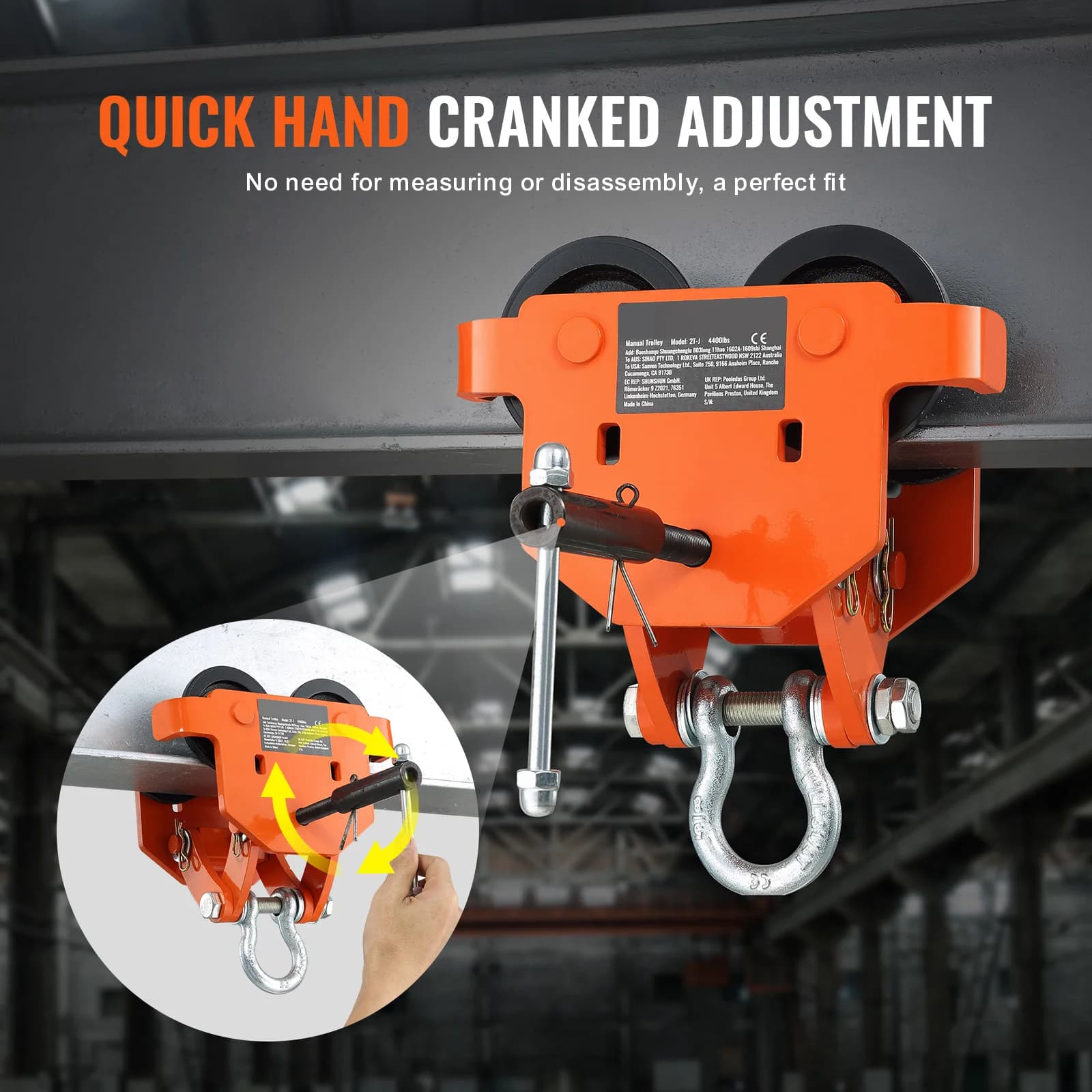 Heavy-Duty 2-Ton Beam Trolley | Alloy Steel Construction | For Straight & Curved I-Beams - Thumbnail 3