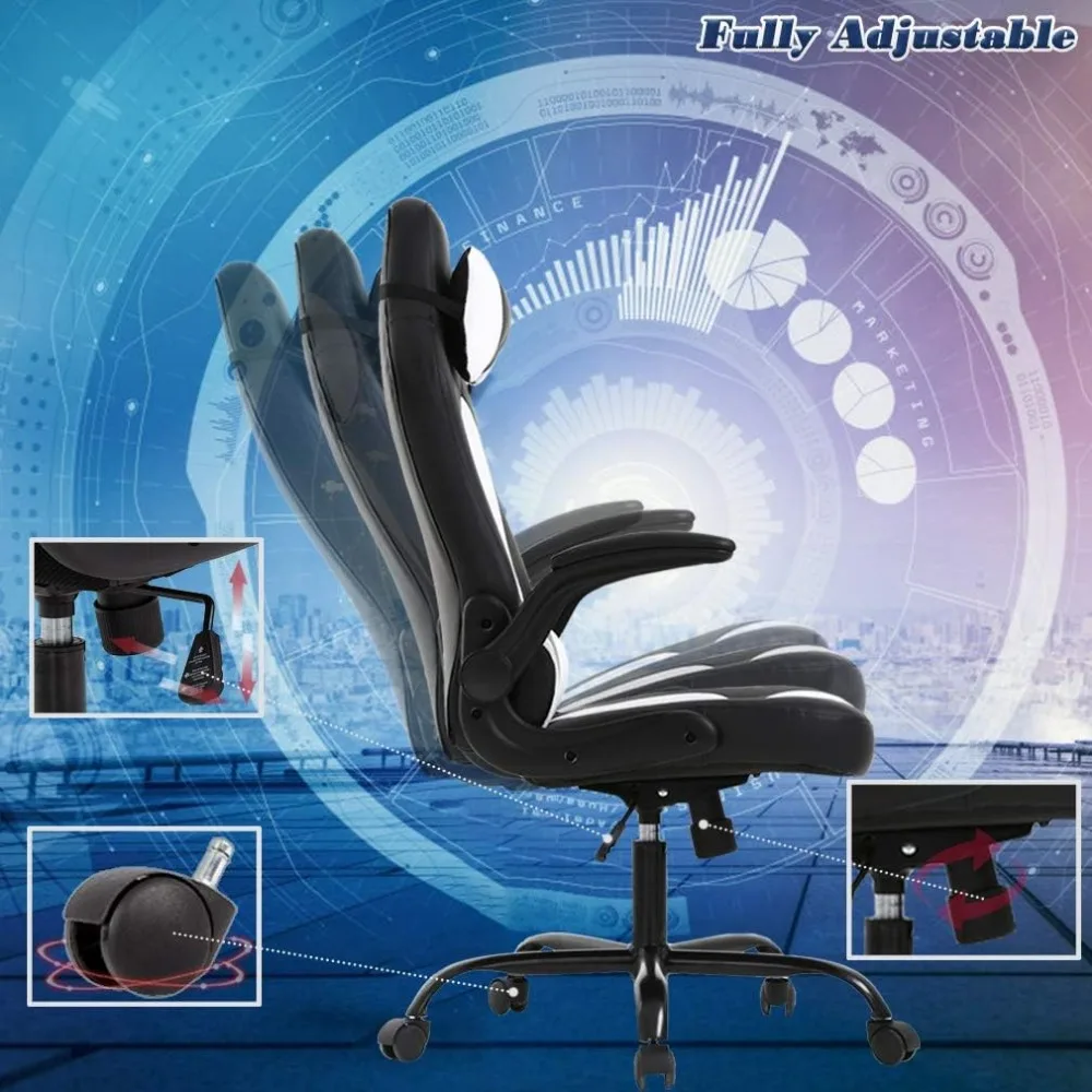 Office Chair with Lumbar Support | High-Back PU Leather Executive Desk Chair | Flip-Up Arms - Thumbnail 6