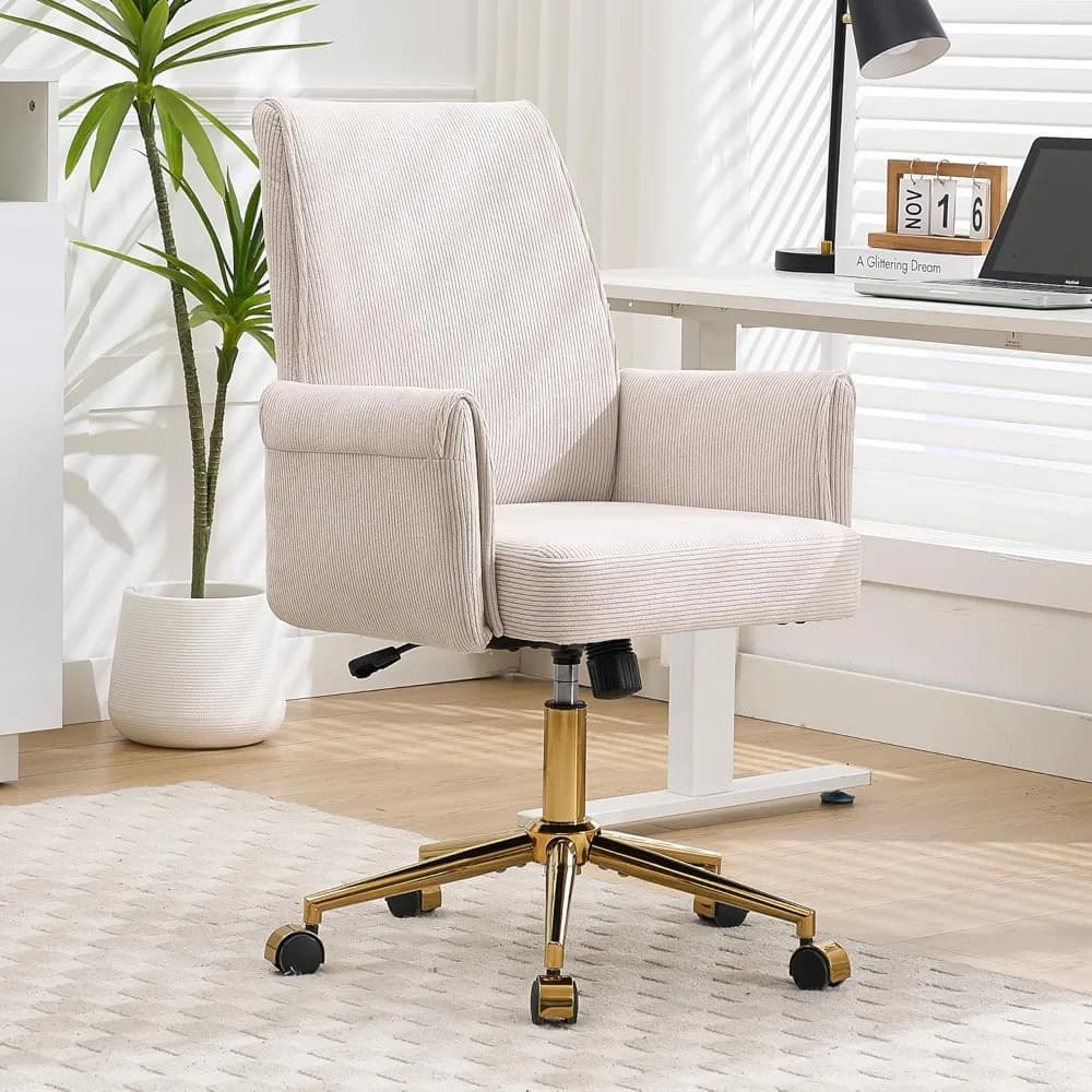 Velvet Office Chair | 360° Swivel & Gold Base | Striped High-Back Ergonomic Task Chair - Thumbnail 2