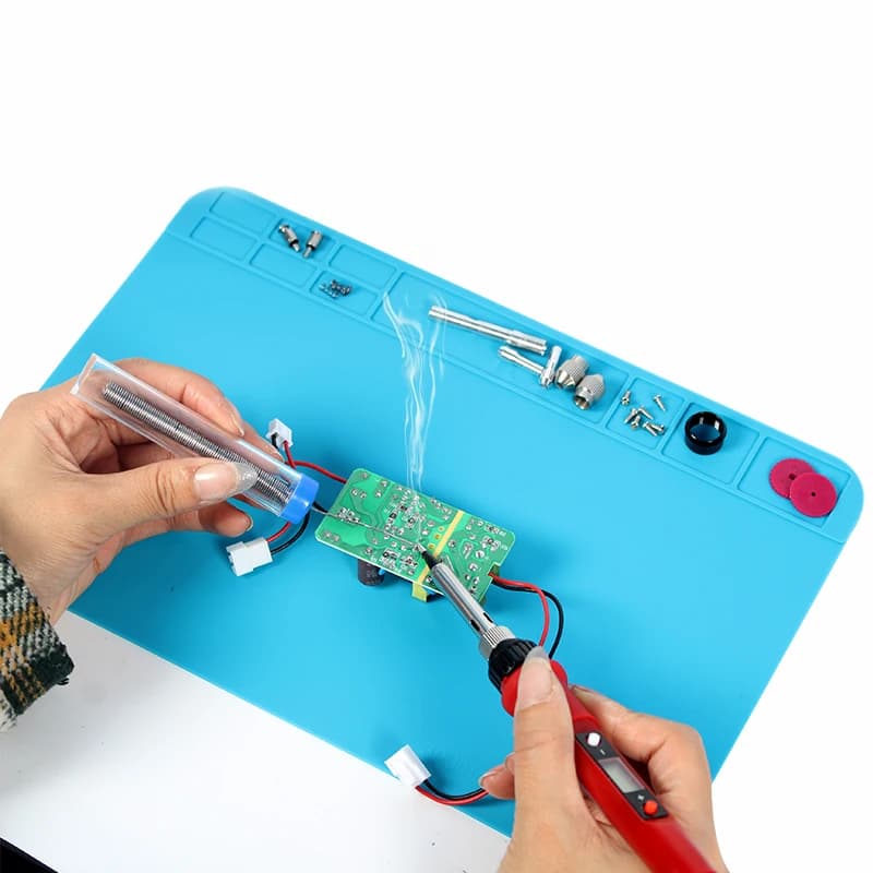 80W Soldering Station Kit | Adjustable Temperature Control | ESD-Safe Work Mat | 110V/220V Dual Voltage - Thumbnail 2