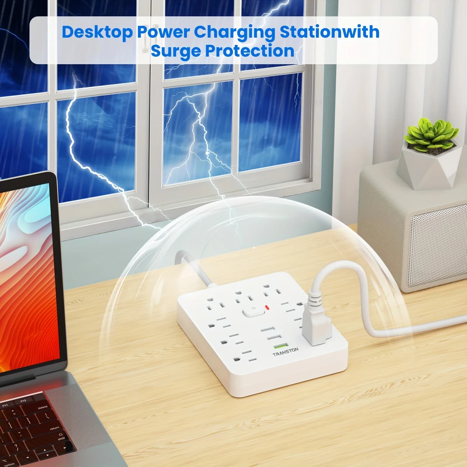 Surge Protector Power Strip | 9 Outlets & 3 USB Ports | 10-Foot Extension Cord | Quick Charge for Home & Office - Thumbnail 3