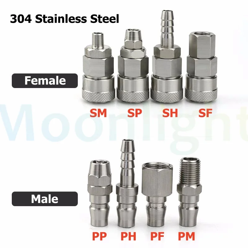 304 Stainless Steel C- Type Self-Locking PP PM SH SF 20/30 Quick Tee Joint 2-Plug Round Two-Way Pneumatic Air Compressor SMV SMY - Thumbnail 2
