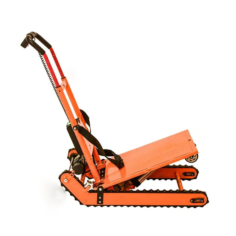 Premium electric stair climbing trolley with folding crawler tracks, designed for heavy-duty material handling on stairs and uneven surfaces.