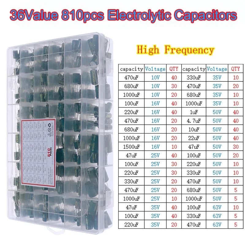 Capacitor Assortment Kit | 16V-400V | 0.1uF-1500uF | DIP & SMD for Electronics Repair - Thumbnail 4