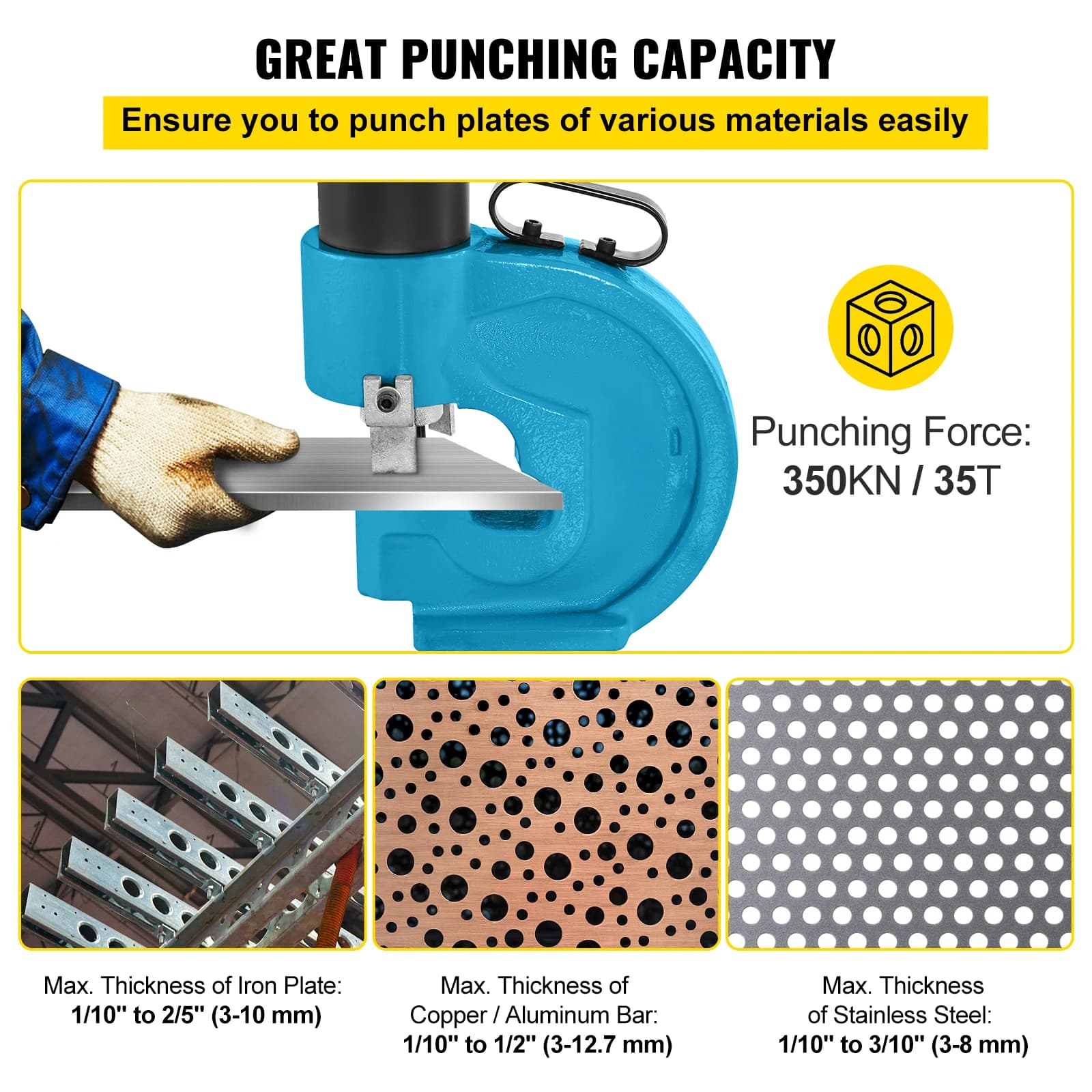 SucceBuy  CH-70 Hydraulic Split Hole Puncher 35T Hole Digger Force Punching Tool Kit Iron Plate Copper Aluminum Stainless Steel - Thumbnail 3