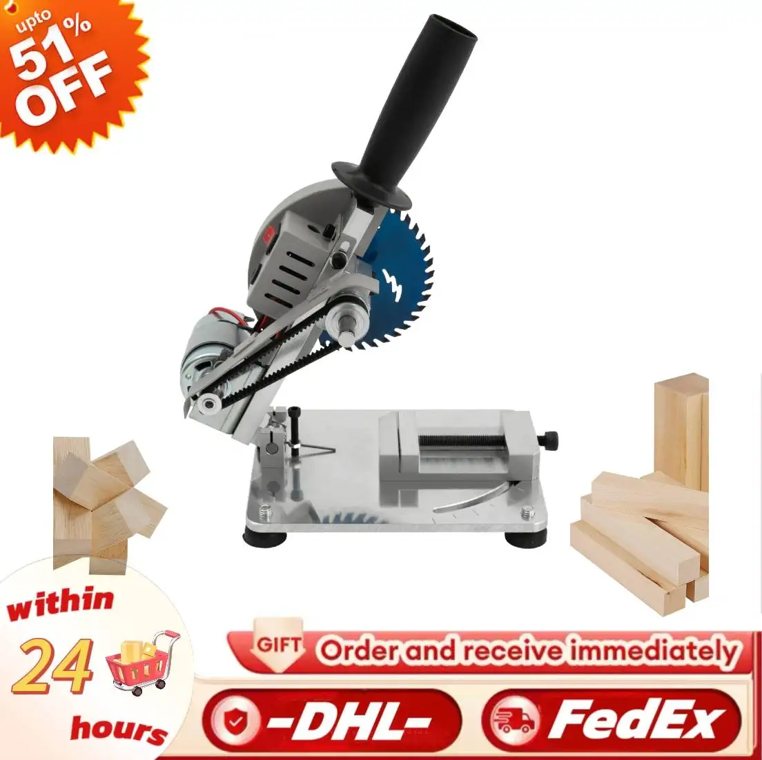 96W Portable Table Saw | 9000 RPM for Wood, Steel & Aluminum | 0-45° Bevel Cuts - Thumbnail 2