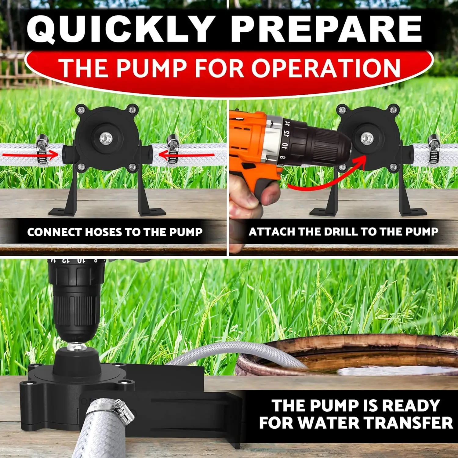 Electric Drill Water Pump | Self Priming Liquid Transfer | Small Household & Garden Outdoor Tool - Thumbnail 4