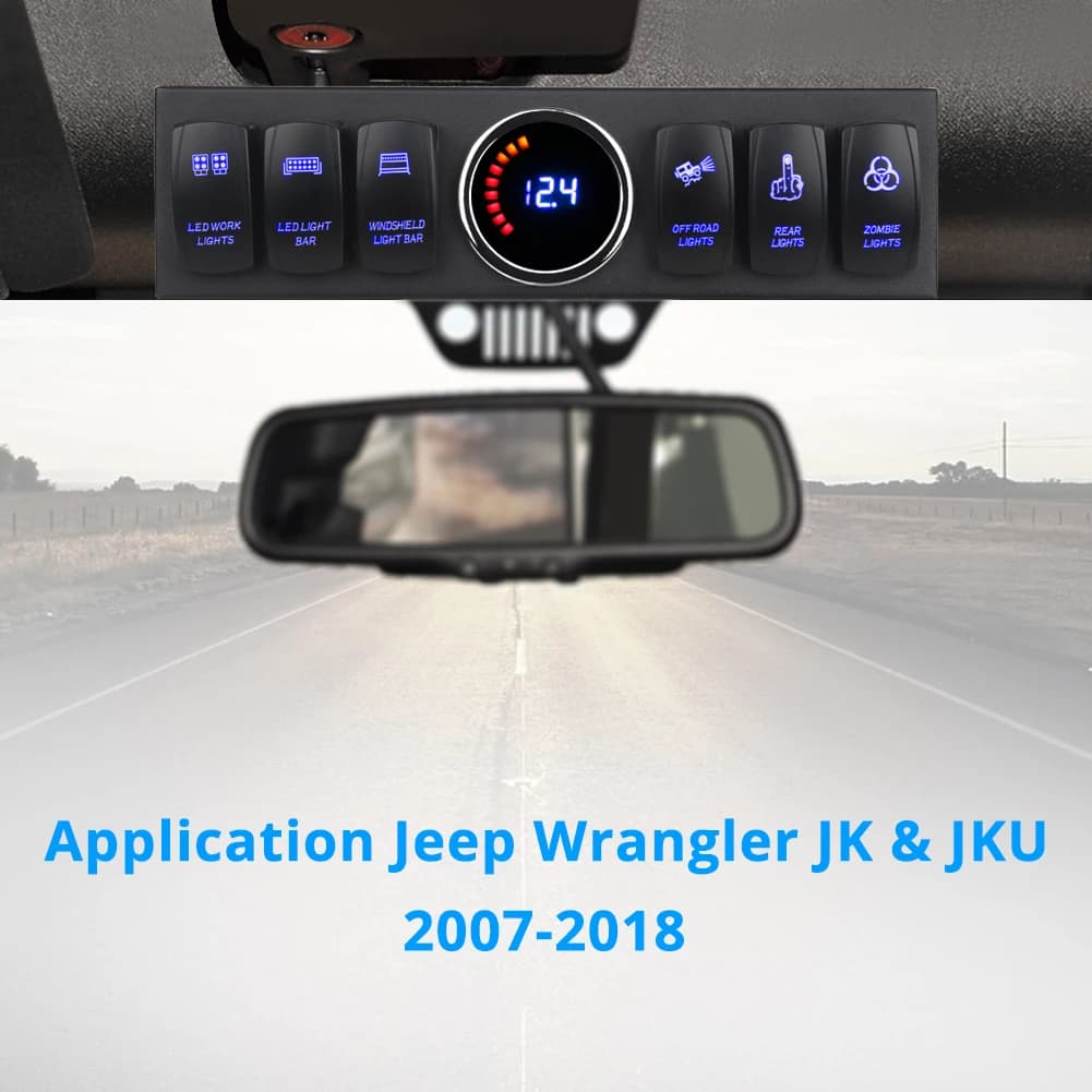 6 Gang Switch Panel for Jeep Wrangler JK 2007-2018 Switch Control System Box Wiring Harness Kit Voltage Meter Digital Display - Thumbnail 5