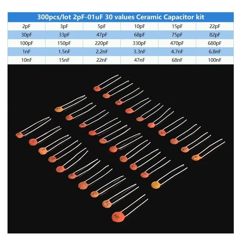 Ceramic Capacitor Assortment Kit | 2pF to 0.1uF Range | 300-Piece Electronics Components for DIY & Repair - Thumbnail 3