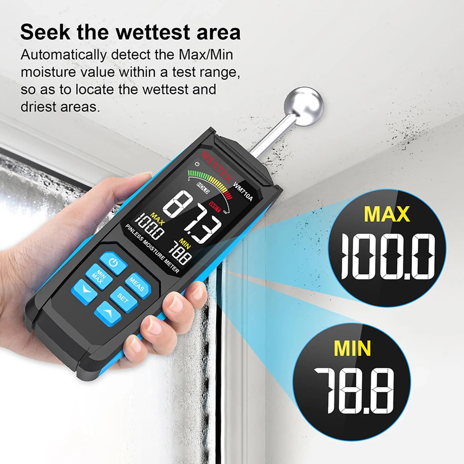 Wood Moisture Meter | Pinless Non-Destructive Detector | Digital Hygrometer for Timber & Lumber - Thumbnail 3