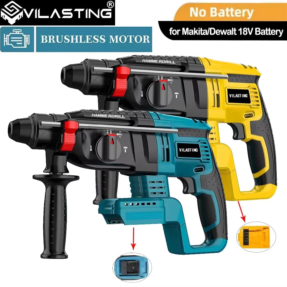 Professional 26mm Brushless Hammer Drill | Cordless Rotary Tool for DeWalt & Makita 18V Batteries - Thumbnail 2