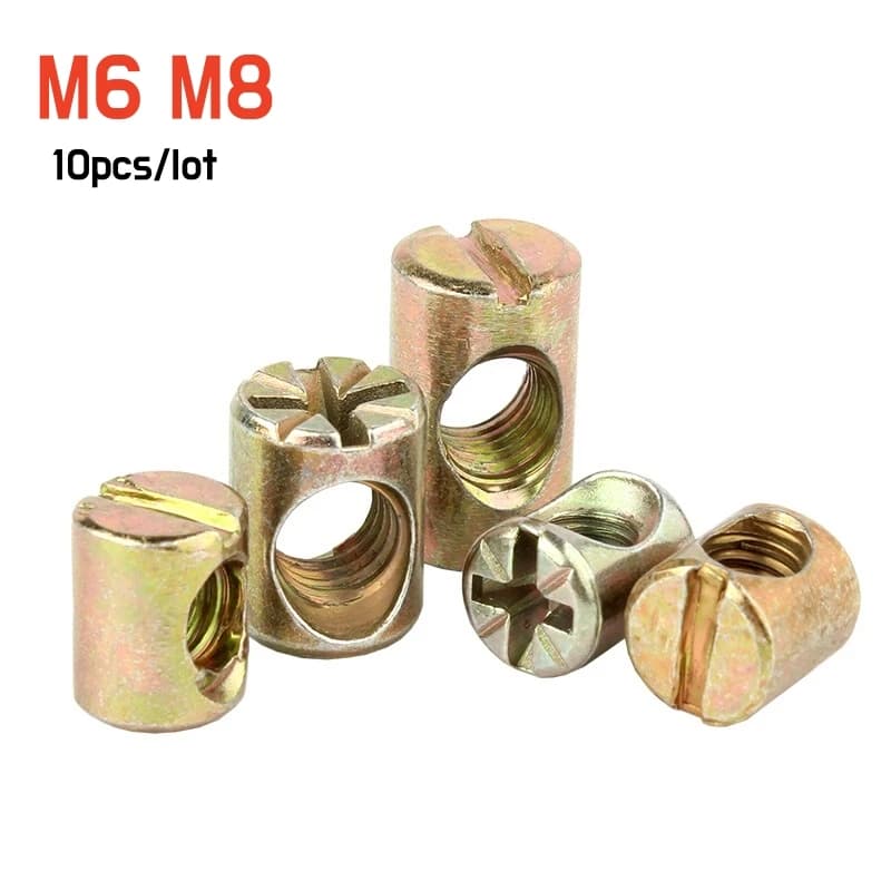 M8 Barrel Bolts & Cross Dowel Nuts | 10pcs Phillips Horizontal Hole | For Furniture & Beds - Thumbnail 2