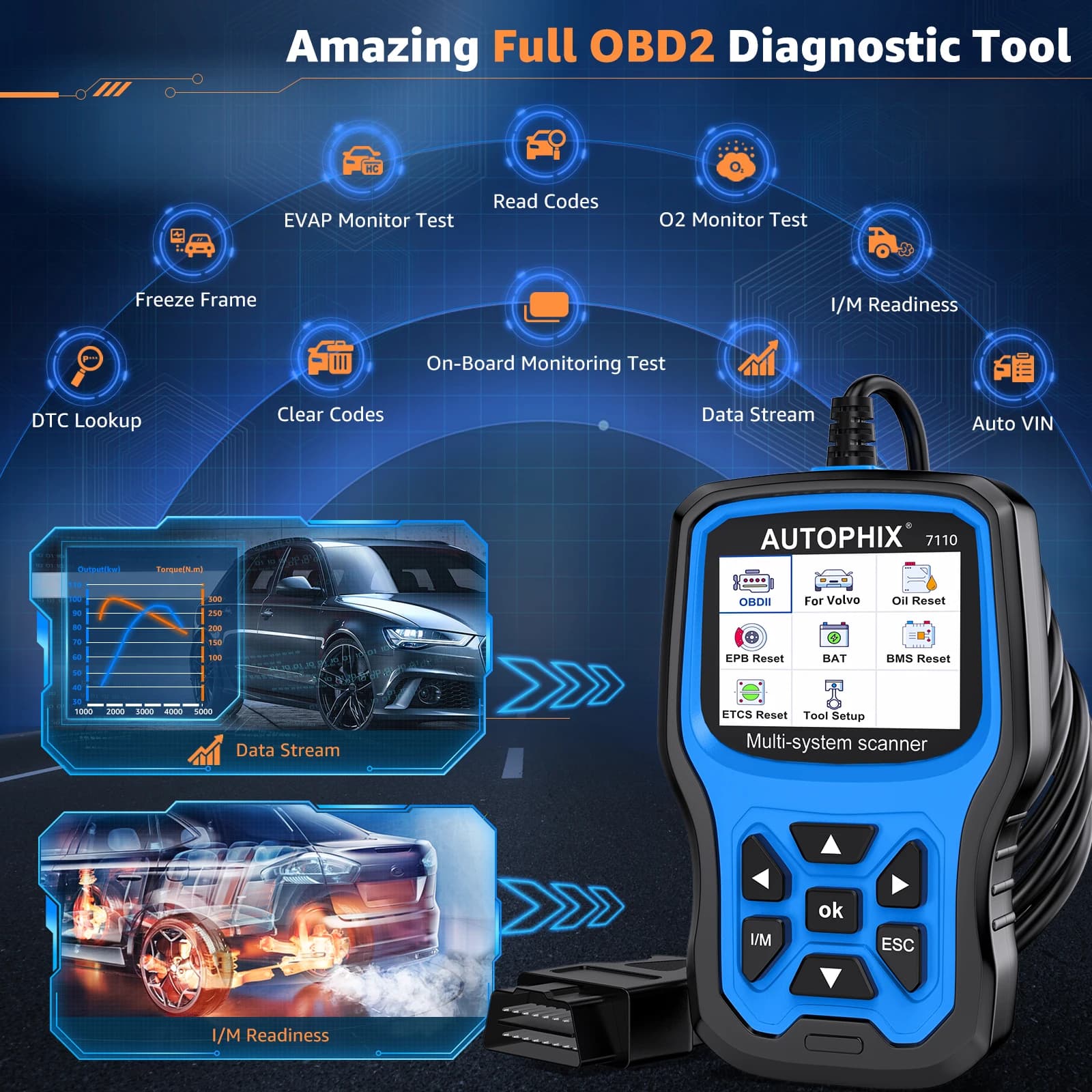 7110 Volvo Diagnostic Scanner | EPB ABS SRS Oil Reset Tool | Full System Code Reader - Thumbnail 6