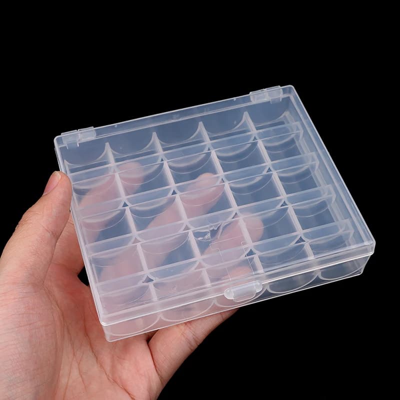 36-Slot Bobbin Storage Case | Clear Sewing Thread Organizer with Spindle Box - Thumbnail 3