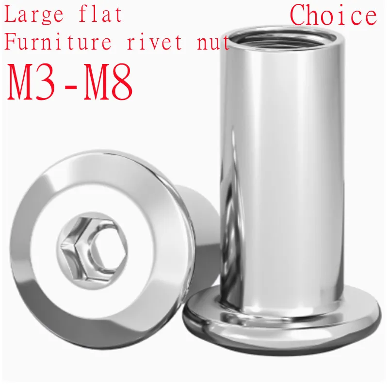 304 Stainless Steel Insert Nuts | Flat Hex Socket | Furniture Rivet Connector - Thumbnail 2