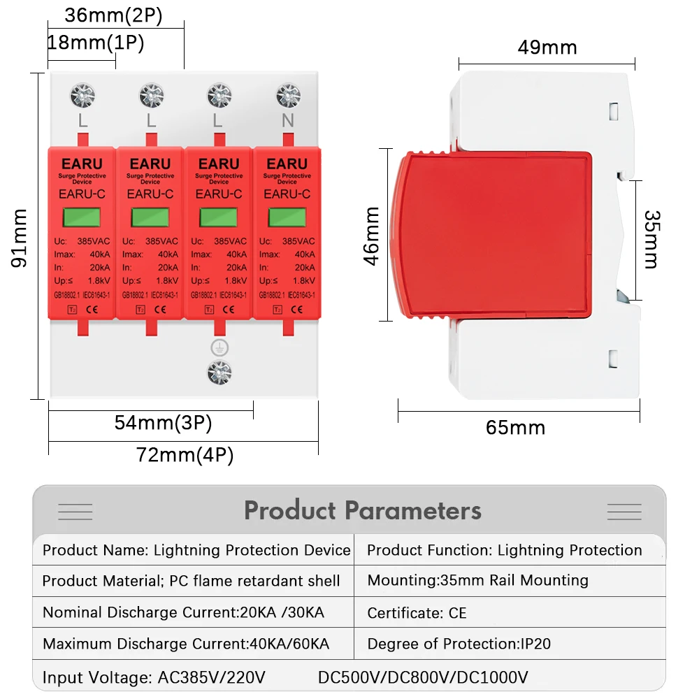 Surge Protector for Home & Office | 40kA-60kA Capacity | 1 to 4 Pole Low Voltage SPD - Thumbnail 2