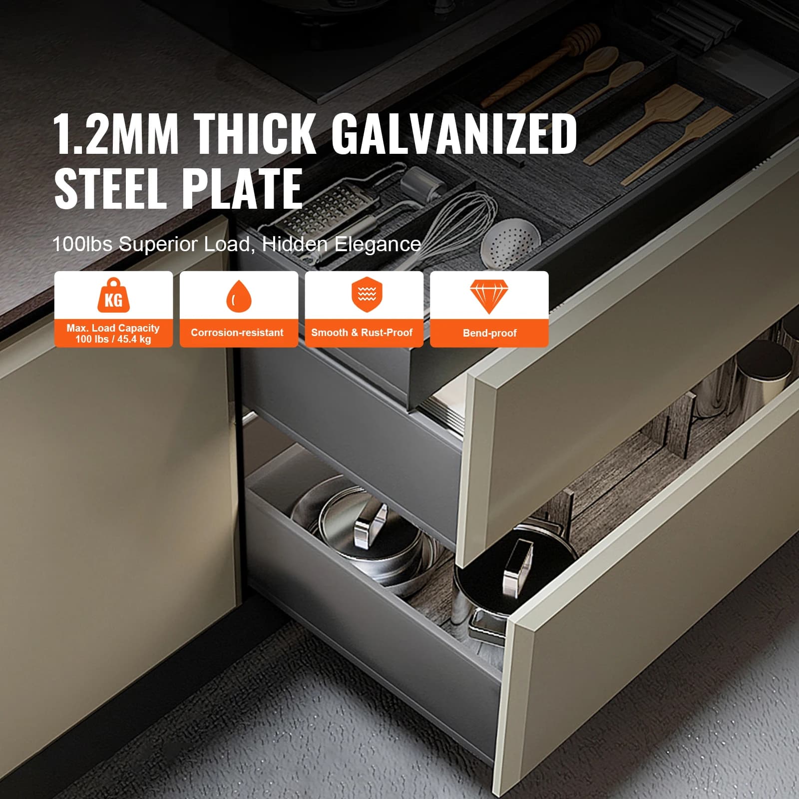 Soft-Close Drawer Slides | Full-Extension Ball Bearing Slides | Heavy-Duty Steel Glides - Thumbnail 2