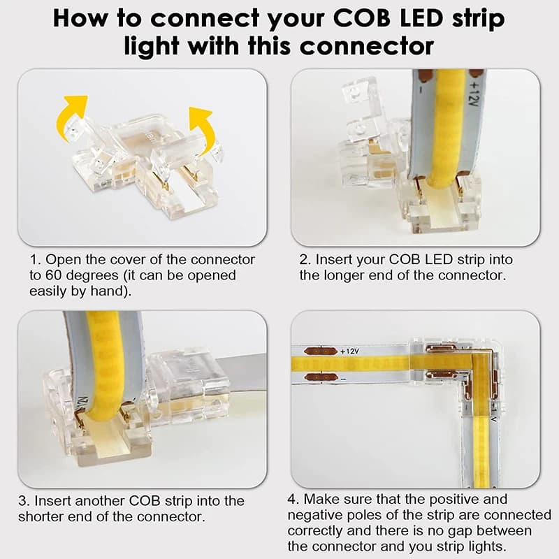 Solderless Corner Connector for 2-Pin COB LED Strips | 8mm & 10mm L-Shape - Thumbnail 5