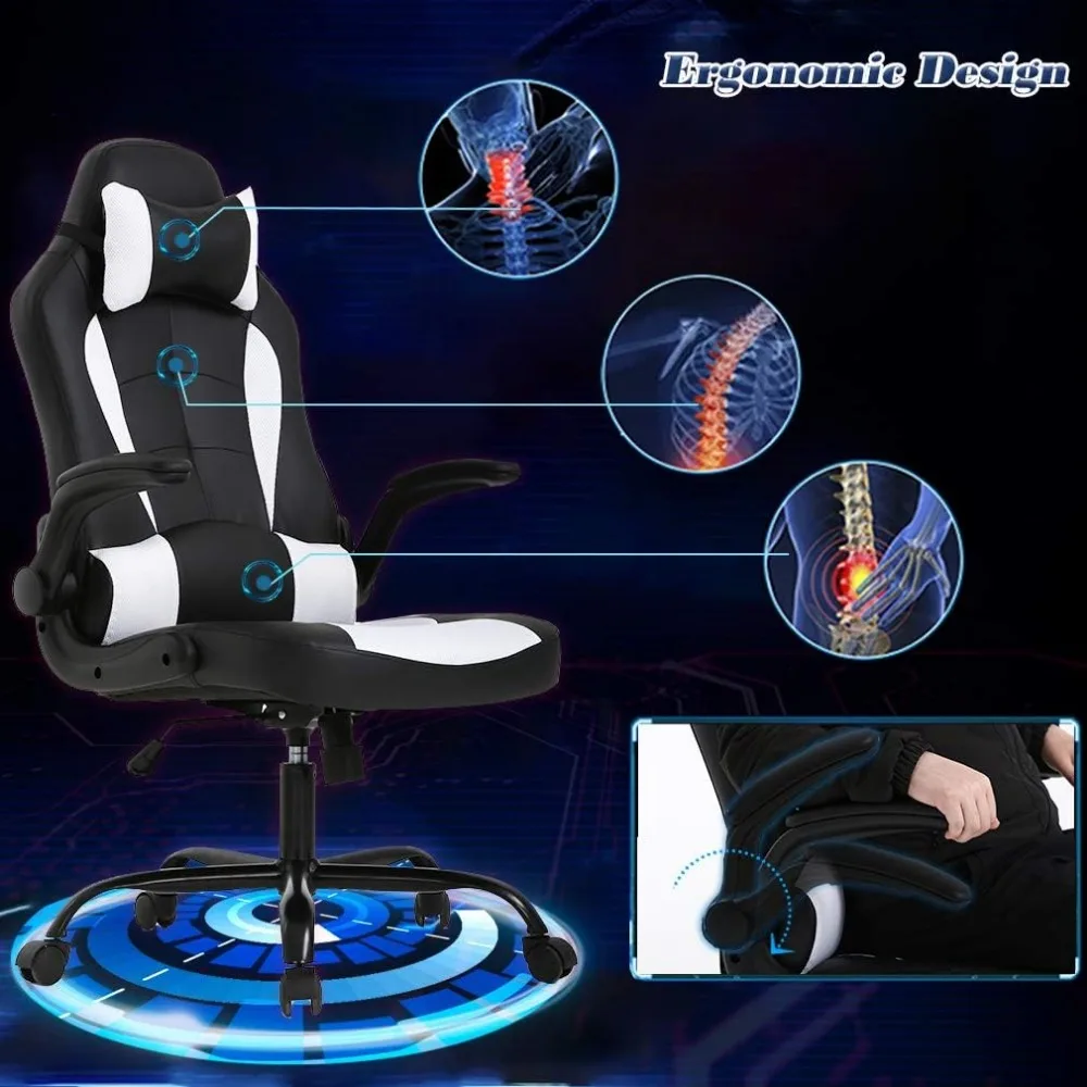 Office Chair with Lumbar Support | High-Back PU Leather Executive Desk Chair | Flip-Up Arms - Thumbnail 4