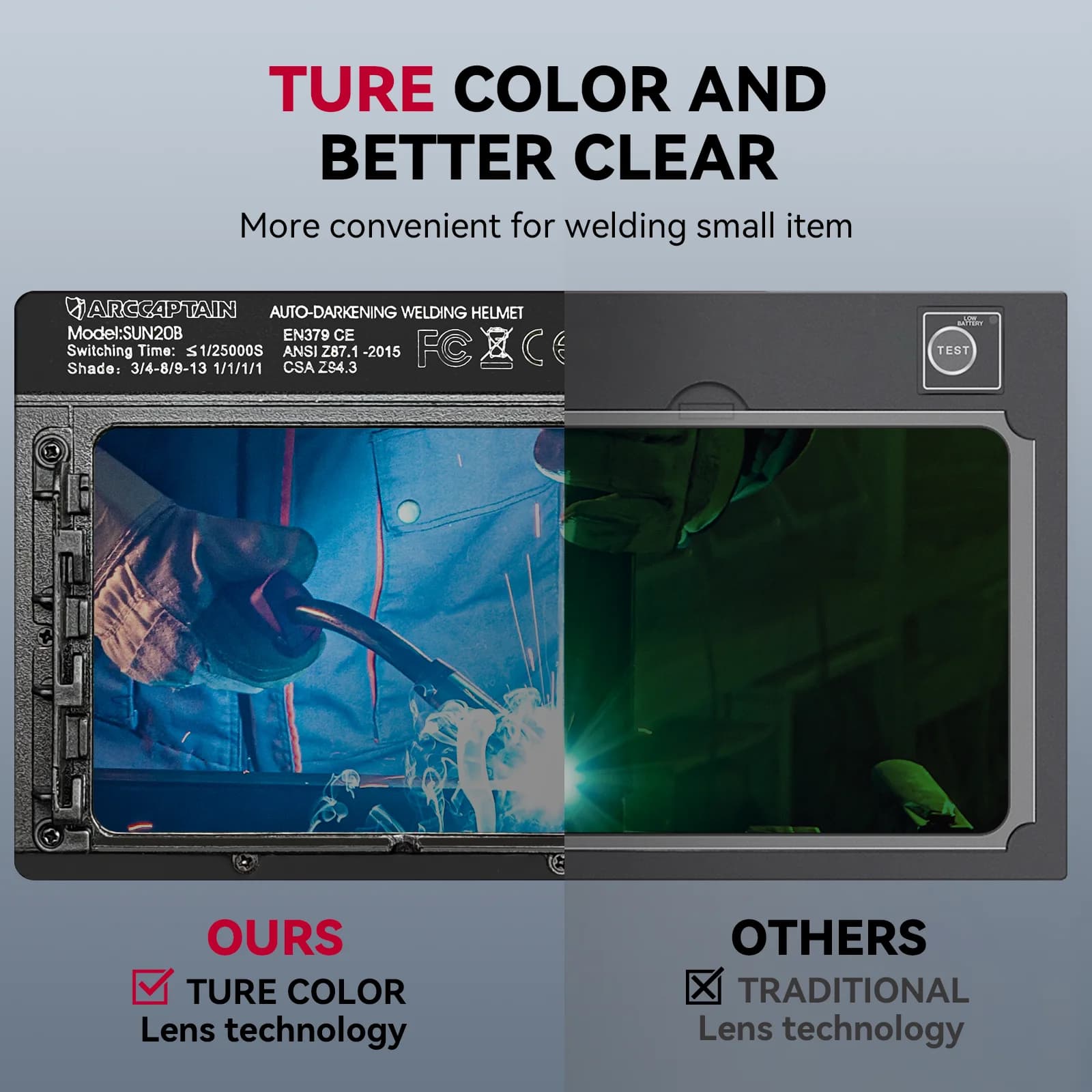 Auto-Darkening Welding Helmet | True-Color Large View Lens | Solar-Powered Flip-Up Design - Thumbnail 5